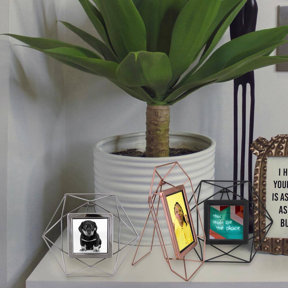 Silver Geometric Metal and Glass 8" x 9.5" Tabletop Photo Frame
