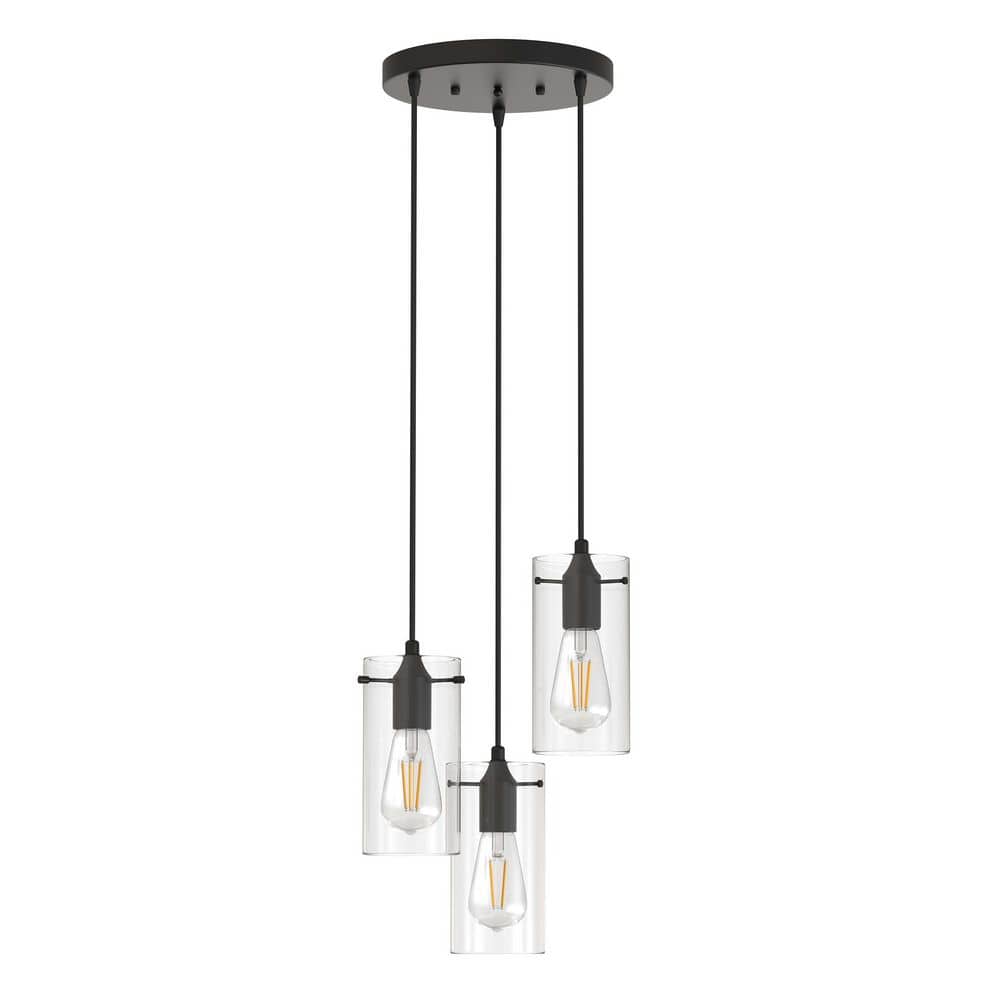 3-Light Black Pendant Light with Clear Cylinder Glass Shade, E26 Base, Adjustable 59 in. Modern Ceiling Lighting Fixture price history on PriceWatchPro