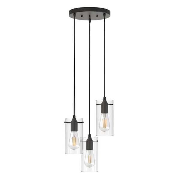 Emeritpro 3-Light Black Pendant Light with Clear Cylinder Glass