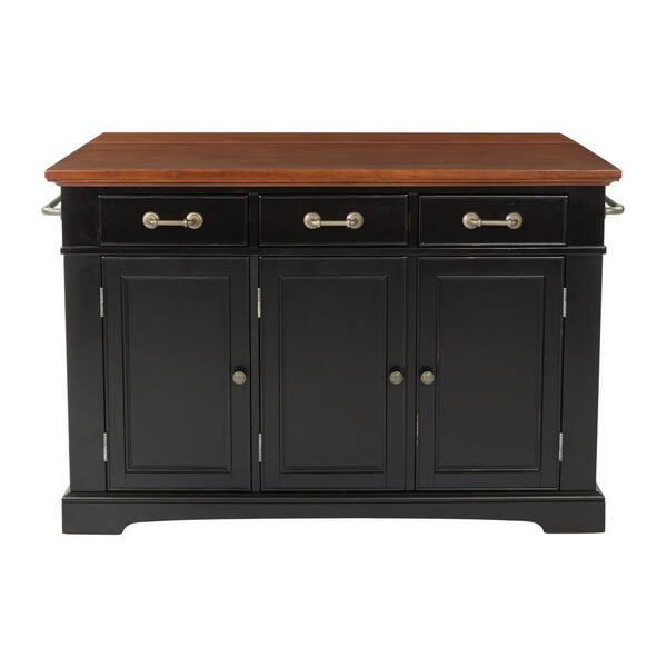 Osp Home Furnishings Country Kitchen Large Kitchen Island In Black Finish With Vintage Oak Top Bp 4202 943dl The Home Depot