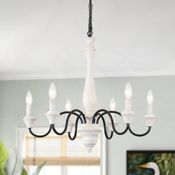 LWYTJO 6 Light Black/Retro White Farmhouse Branches Chandelier for Bedroom Study Dining Room