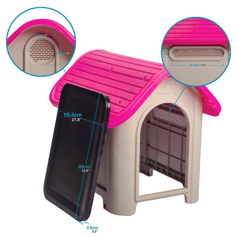 Magenta and Beige Polypropylene Dog House with Bowl for Small/Medium Breeds