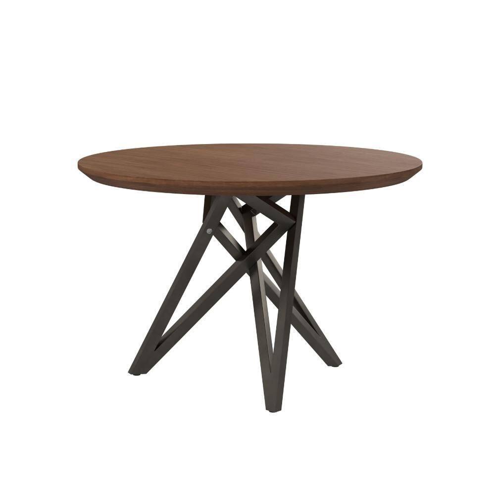 Kimya Round Walnut Wood Dining Table with Black Steel Legs