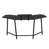 Black U-shaped gaming desk with monitor shelf.