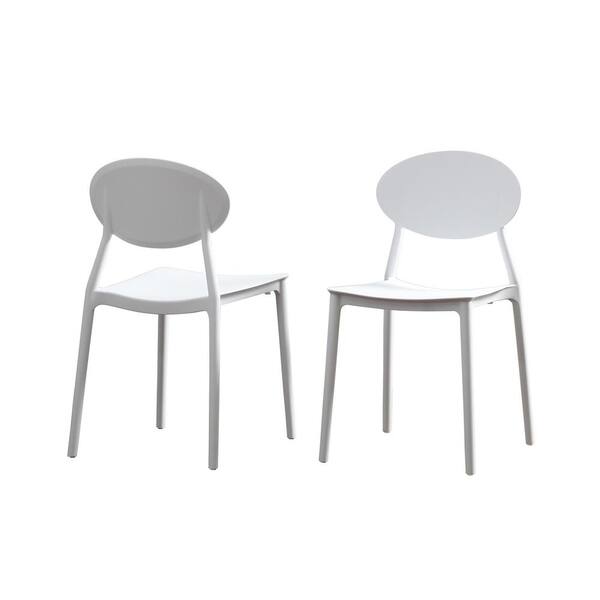 Angel Sar White Outdoor Plastic Modern Outdoor Dining Chair with Open Back (Set of 2)