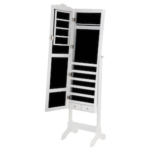 61.5 in. H x 18 in. W x 14.5 in. D 4-Tilting White Position Jewelry Organizer Vanity Box with Full Length Mirror