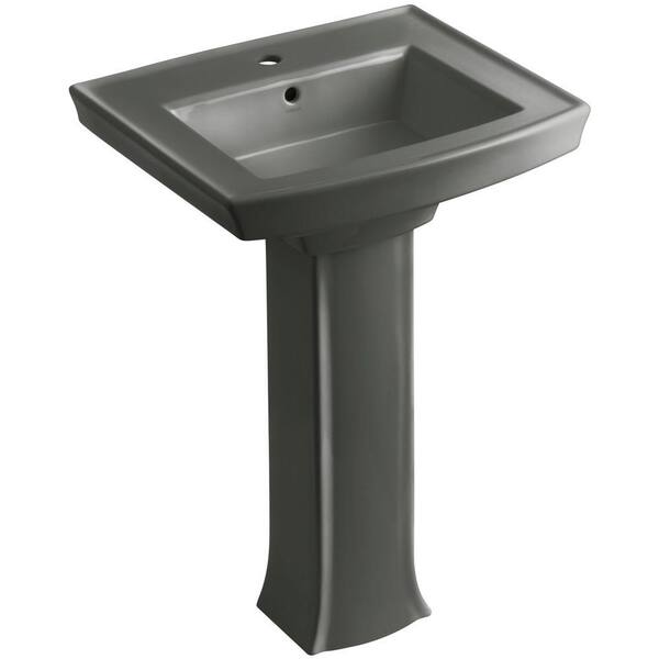 KOHLER Archer Vitreous China Pedestal Combo Bathroom Sink in Thunder Grey with Overflow Drain