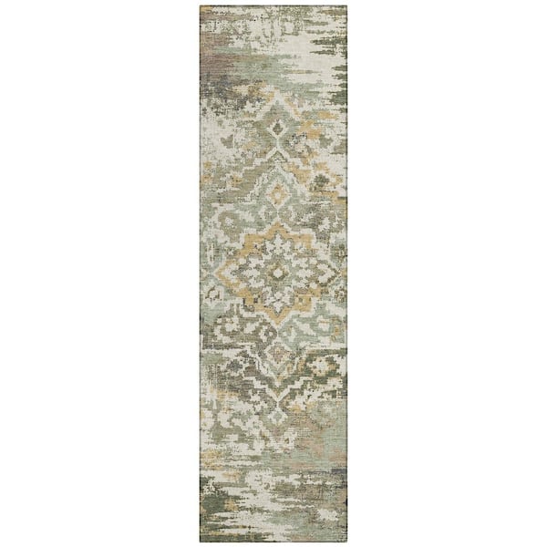 Chantille Machine Washable Indoor/Outdoor Abstract ACN2765 Sage 2 ft. x 7 ft. Runner Rug