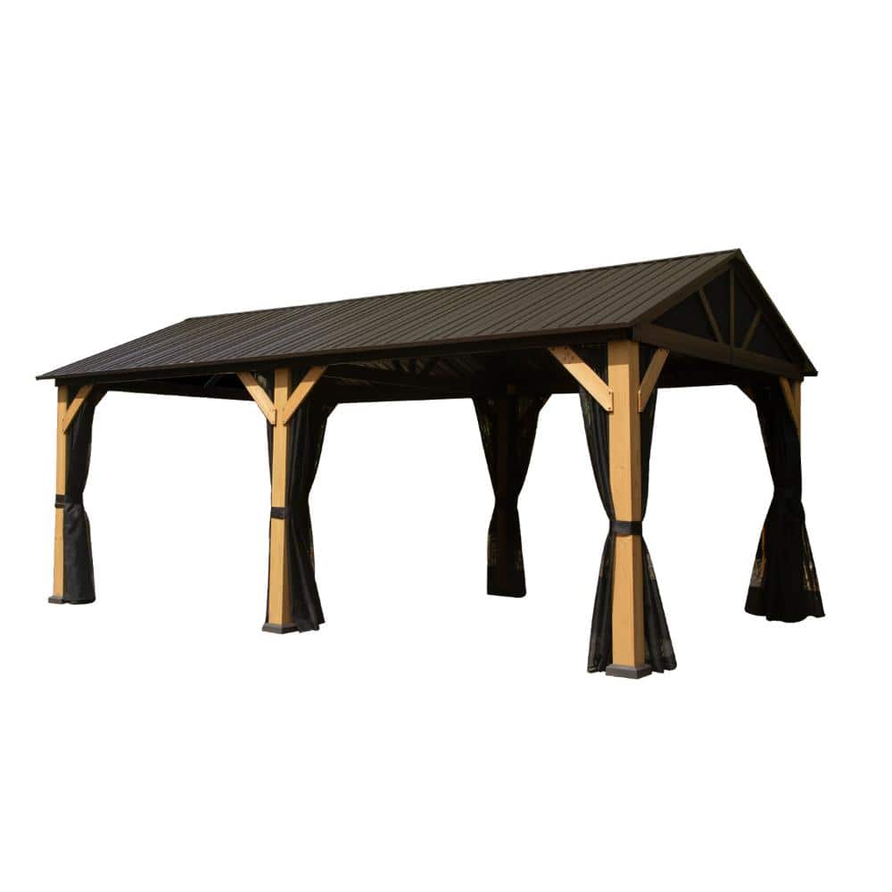 12 x 20 FT.Brown Outdoor Gazebo with Galvanized Steel Double Roof Curtain and Netting price history on PriceWatchPro