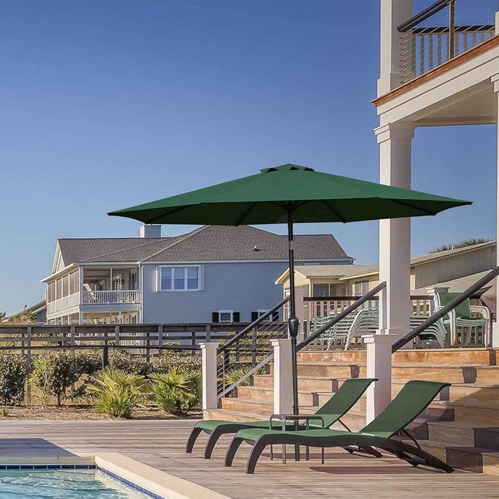Green 9 ft. Steel Market Patio Umbrella with Crank Lift