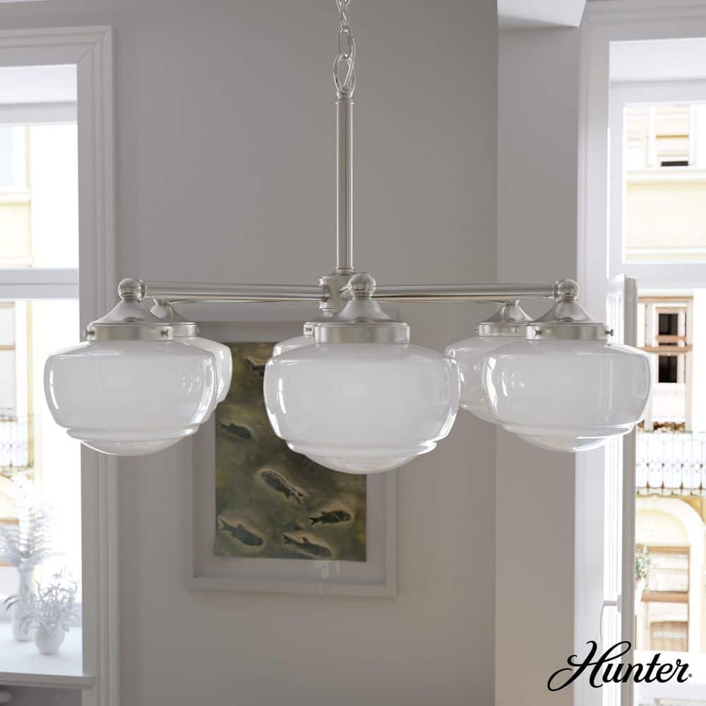 Saddle Creek 5-Light Brushed Nickel Schoolhouse Chandelier with Cased White Glass Shades price history on PriceWatchPro