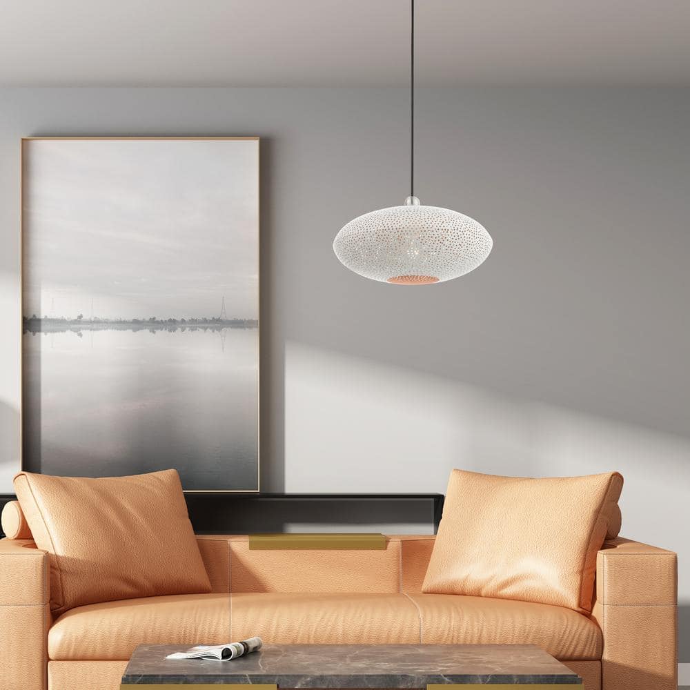 White Brushed Nickel Crystal LED Globe Pendant Light