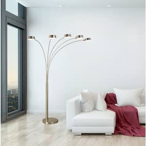 Micah Pro 300W Brushed Steel LED 5- Arched Floor Lamp with Dimmer 88 in. H