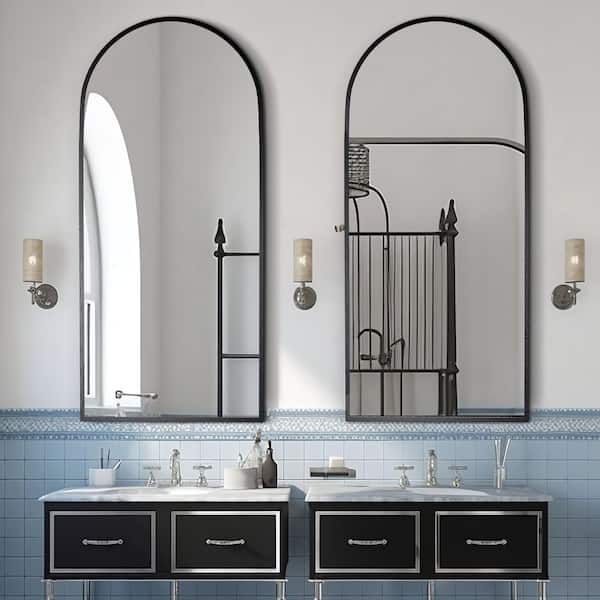 Wooakway 22 in W x 47 in. H Arch Metal Modern Bathroom/Vanity Mirror Decorative Leaning Mirror Black