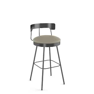 Monza 26.25 in. Greige Faux Leather/Dark Grey Metal Counter Stool