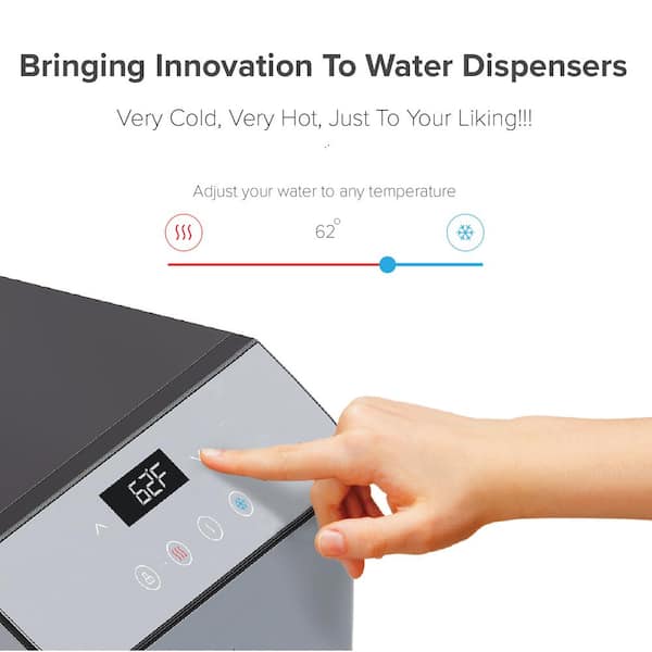 Adjustable Temperature Brio Moderna UV Self Cleaning Bottleless Water Cooler Dispenser with Filtration Digital Clock Cold and Room Black Stainless Steel Tri Temp Hot LED Nightlight