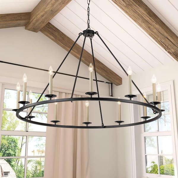 Cheryl Elegant 12-Light Black Iron Candelabra Timeless Sophistication with Modern Appeal Chandelier