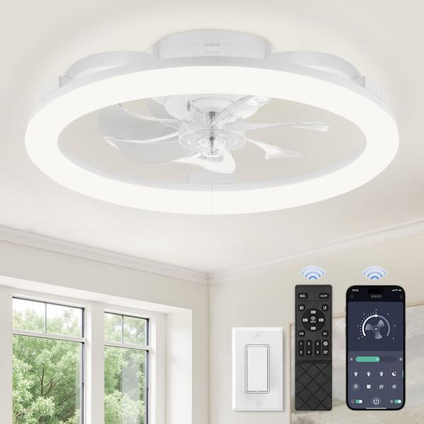 20 in. Smart Indoor White Low Profile Ceiling Fan with Integrated LED Light and Remote/App Control, 3CCT, for Bedroom