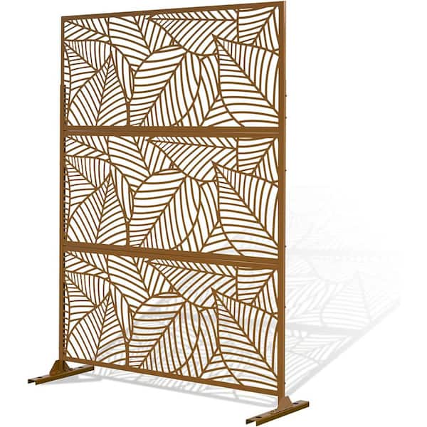Tunearary 76 in. H Galvanized Steel Brown Outdoor Privacy Screen Privacy Garden Fence for Living Room, Backyard