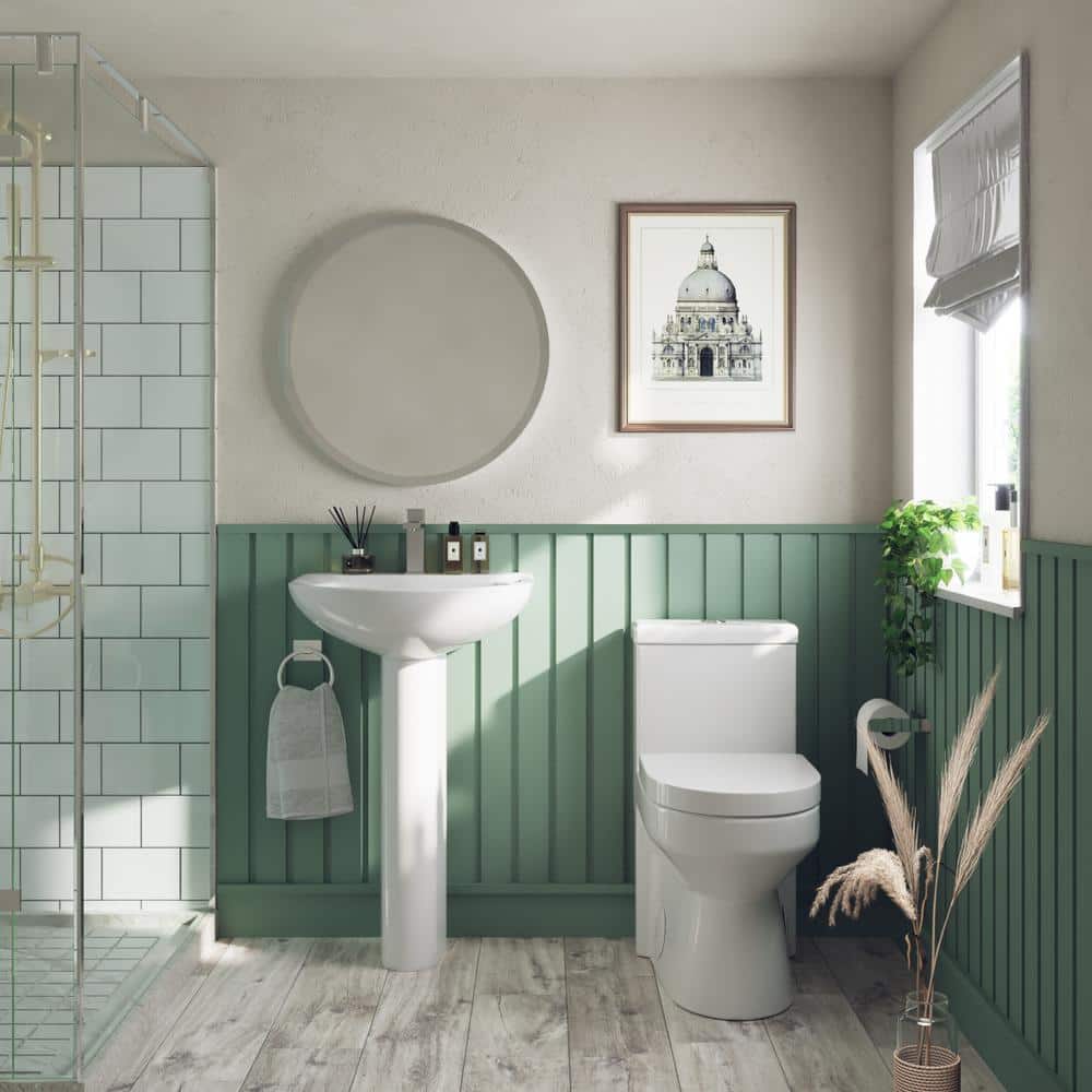 White Ceramic U-Shaped Pedestal Bathroom Sink with Overflow