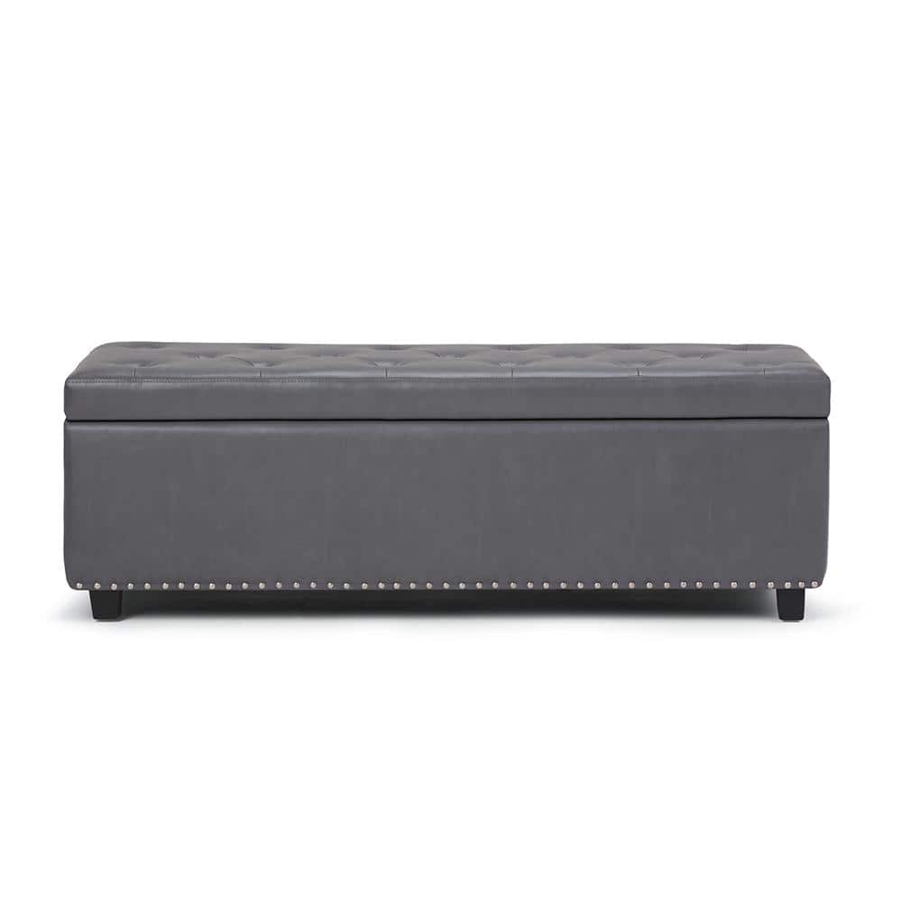 Elegant Stone Gray 48" Wooden Storage Bench Ottoman with Nailhead Trim