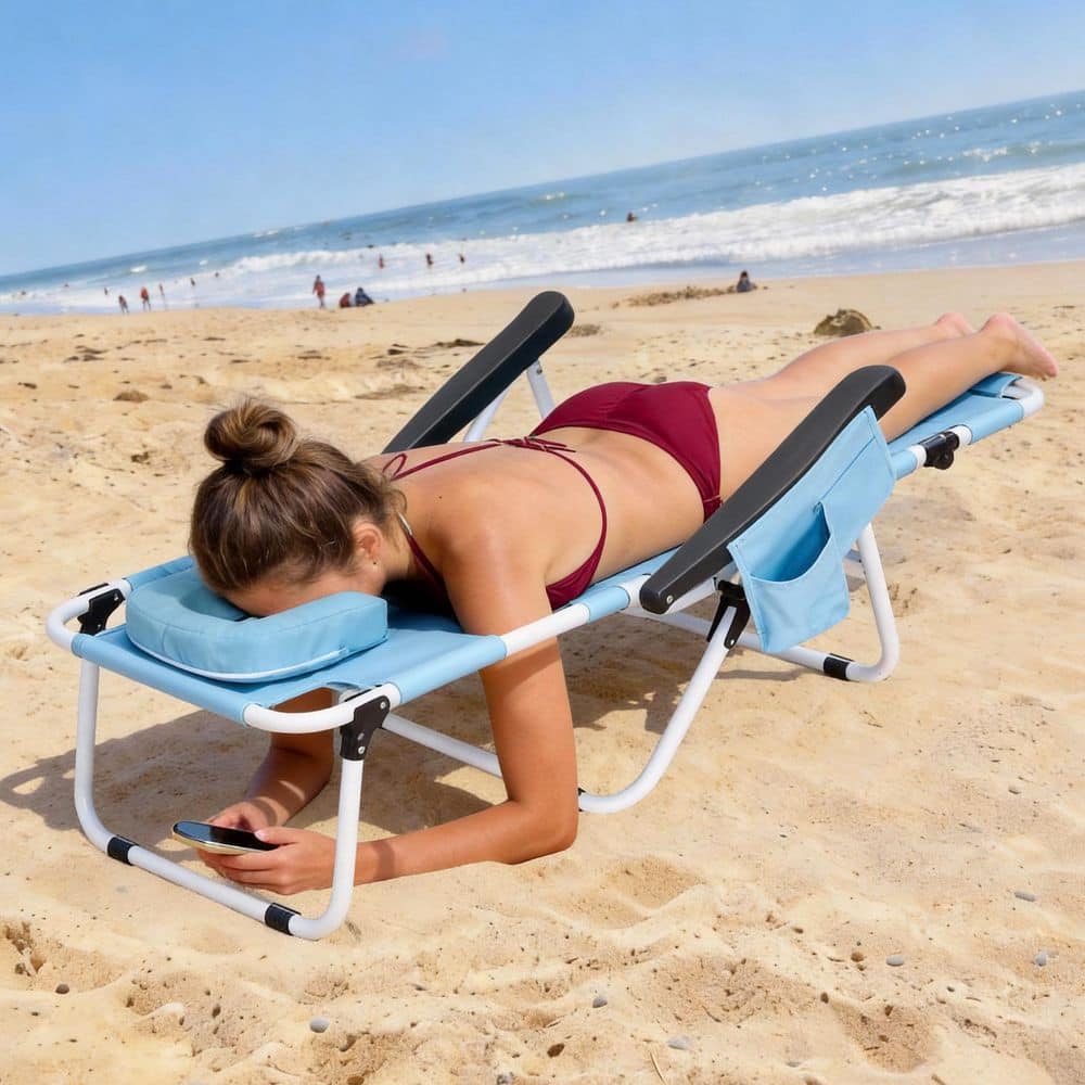 ABORON 3-in-1 Tanning Chair with Face Hole Adjustable 5-Position Folding Chaise Lounge Chairs for Outdoor Sunbathing K16STY-18AHD02