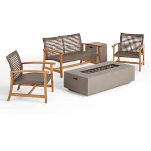 Augusta Natural and Light Grey 5-Piece Wood Patio Fire Pit Seating Set