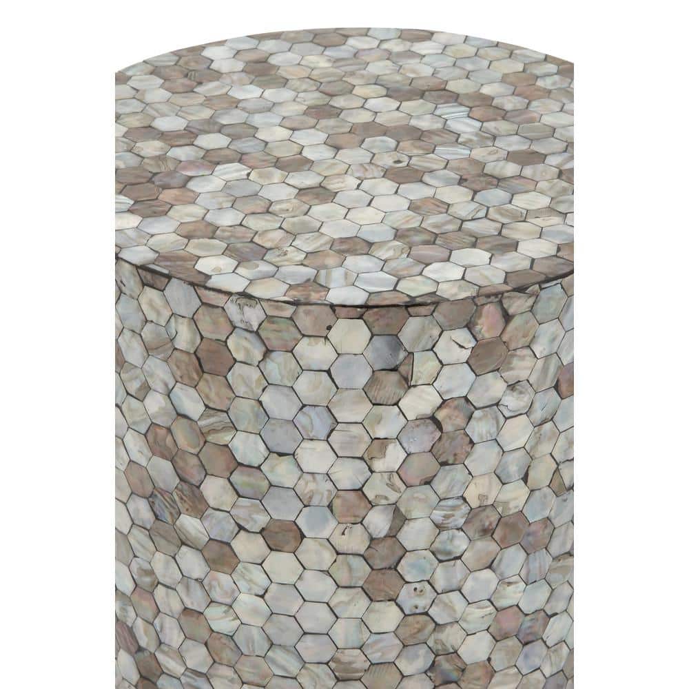14 in. Light Blue Handmade Mosaic Large Cylinder Wood End Table - thumbnail 5