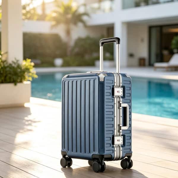 Numhew 20 in. Blue Carry On Luggage with Spinner Wheels, Aluminum