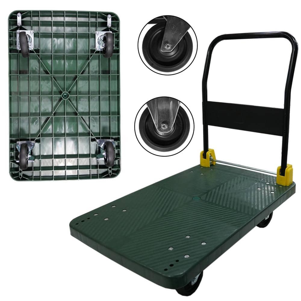 Green 36 in. D x 24 in. W Metal Foldable Platform Push Hand Truck Cart, 88