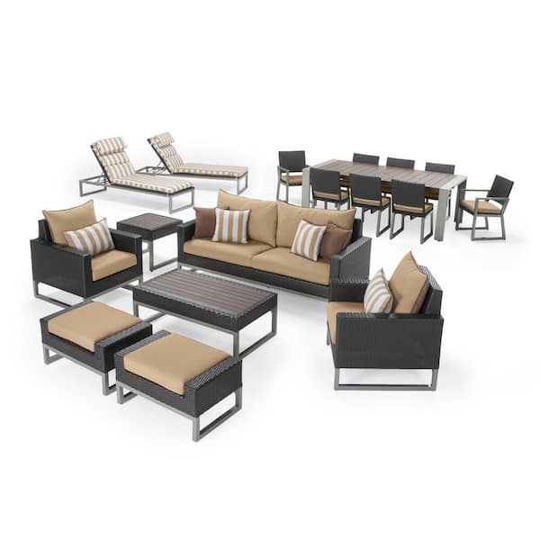 Milo Espresso 18-Pieces Estate Conversation Set with Maxim Beige Cushions