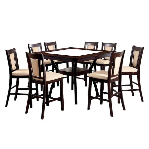 William's Home Furnishing Brent II 9-Piece Dining Table Set in Dark Cherry/Ivory Finish
