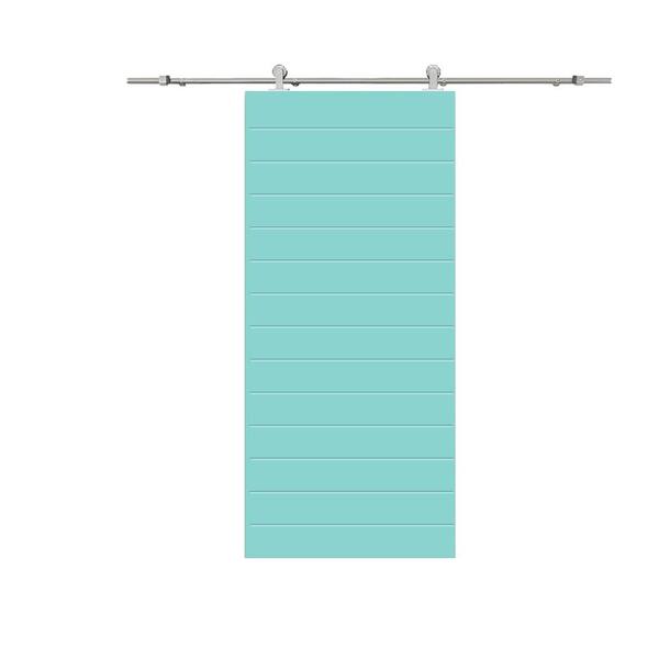 CALHOME 36 in. x 84 in. Mint Green Painted Composite MDF Paneled Interior Sliding Barn Door with Hardware Kit