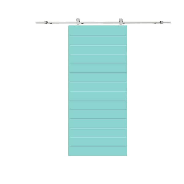 CALHOME 30 in. x 96 in. Mint Green Painted Composite MDF Paneled Interior Sliding Barn Door with Hardware Kit