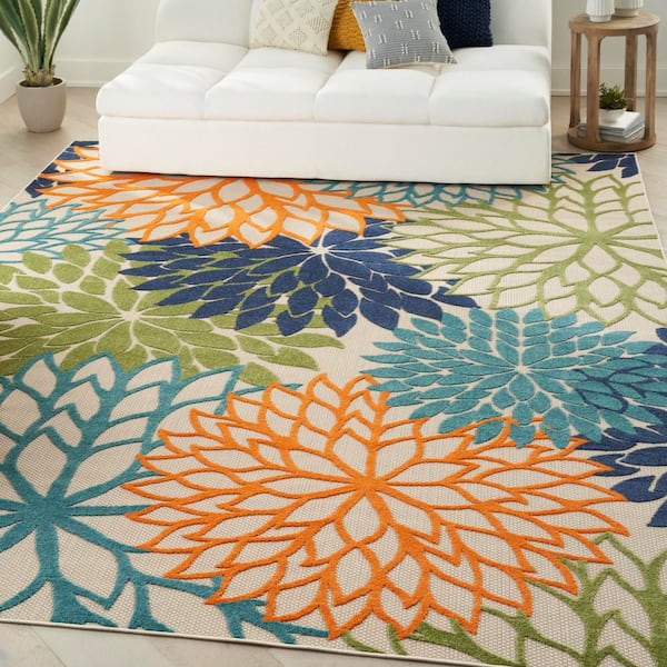 Aloha Multicolor 9 ft. x 12 ft. Floral Contemporary Indoor/Outdoor Area Rug