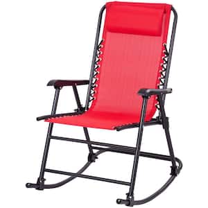 Metal Folding Single High Back Indoor and Outdoor Rocking Chair with Red Cushioned Pillow