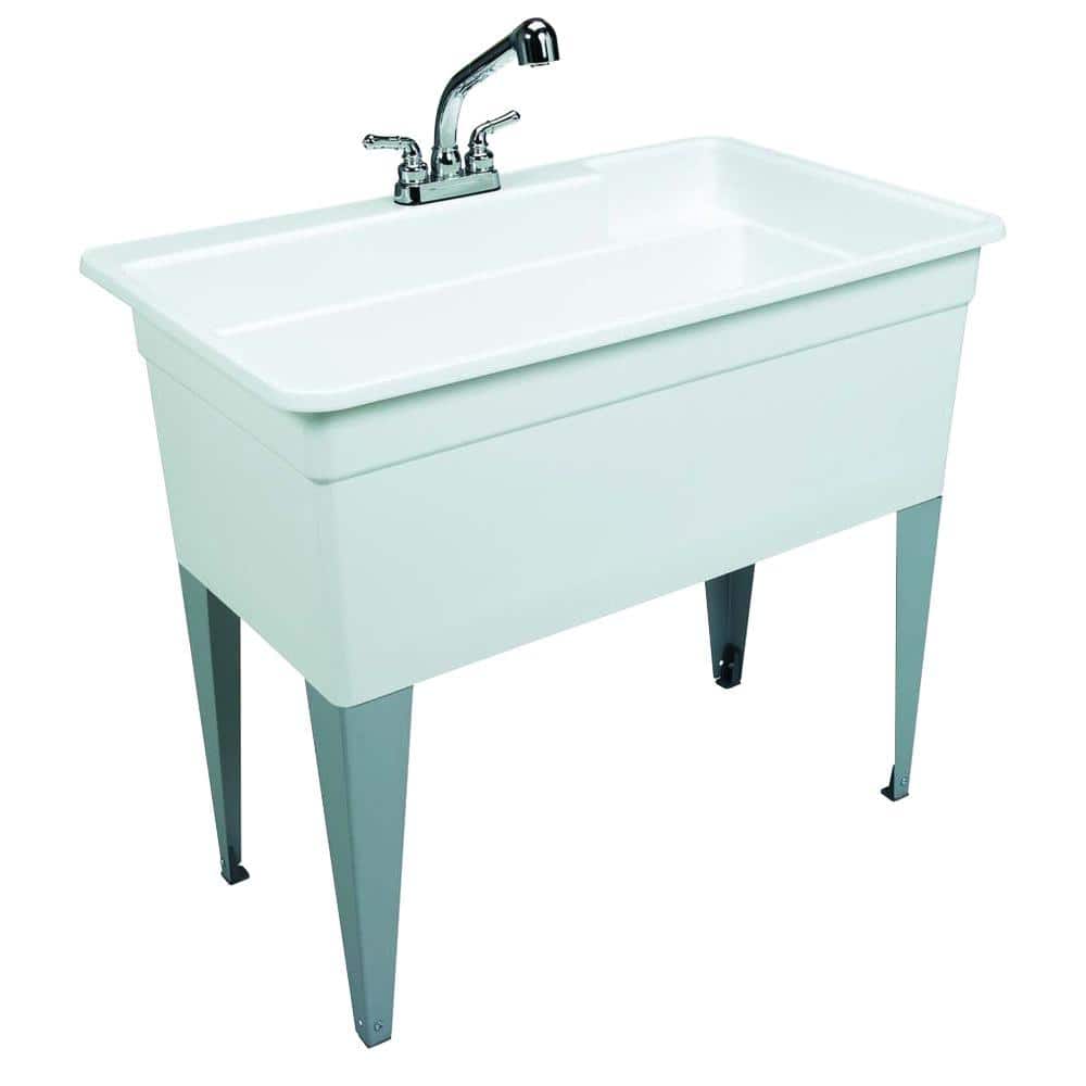 bigtub utilatub combo 40 in x 24 in 33 in polypropylene floor mount utility tub with pull out faucet in white 28cf the home depot
