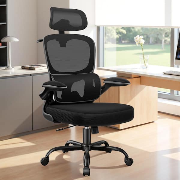 Fabric Headrest Ergonomic Office Chair in Black with Adjustable Armrests, Backrest, SGS-certified Gas Lift