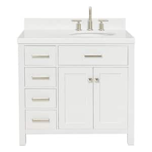 Bristol 36.25 in. W x 22 in. D x 36 in. H Single Sink Freestanding Bath Vanity in White with Carrara White Quartz Top