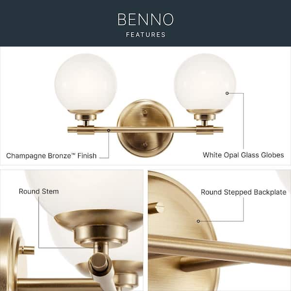 KICHLER Benno 14.75 in. 2-Light Champagne Bronze Industrial