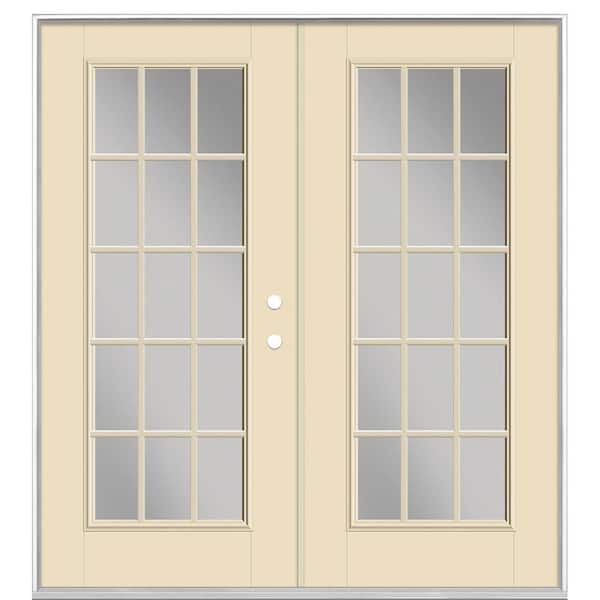 Masonite 72 in. x 80 in. Golden Haystack Fiberglass Prehung Left Hand Inswing 15-Lite Clear Glass Patio Door in Vinyl Frame