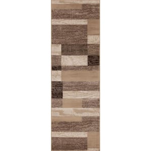 Bernadette Beige 3 ft. x 8 ft. Cross Weave Abstract Polypropylene Runner Area Rug