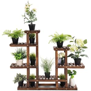 44 in. x 10 in. x 38 in. Indoor/Outdoor Brown Wood Flower Display Wooden Garden Plant Shelf ( 6-Tier)