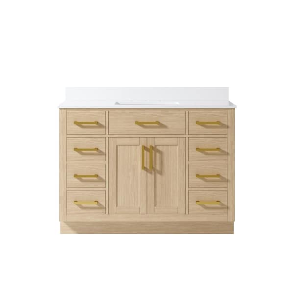 48 in. Freestanding Solid Wood Oak Bath Vanity with White Cultured Marble Top Assembled