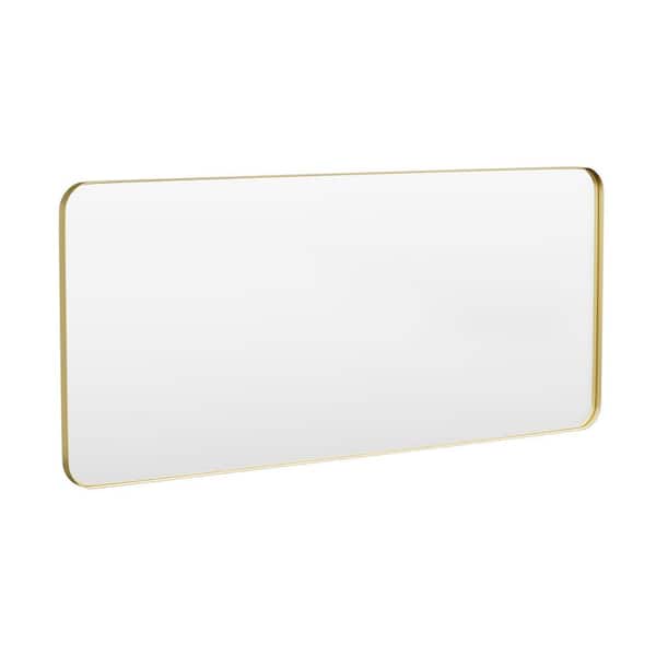 HOMEIBRO 72 in. W x 32 in. H Tempered Glass Rounded Rectangle Framed Wall-Mounted Bathroom Vanity Mirror in Gold