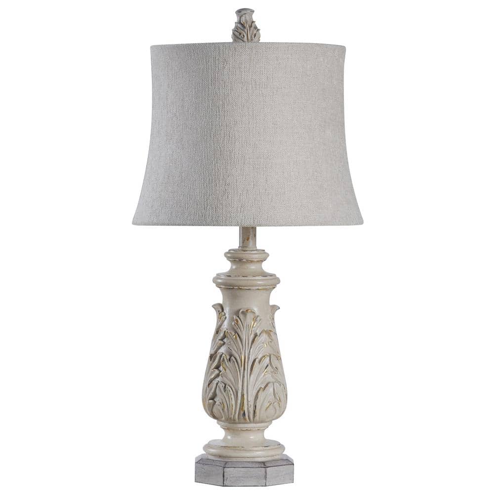 StyleCraft 27 in. Gray Wash Table Lamp with Beige Softback Fabric Shade