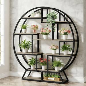 Eileen 63 in. Gray Round Wood Indoor Plant Stand w/ 8-Shelves Large Flower Bonsai Display Rack for Living Room, Balcony