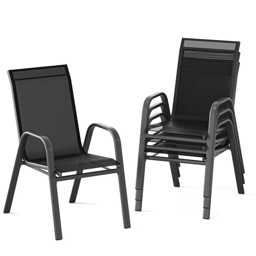 Stackable Patio Dining Chairs Set of 4 with Textilene Fabric High Back Steel Frame, Black price history on PriceWatchPro