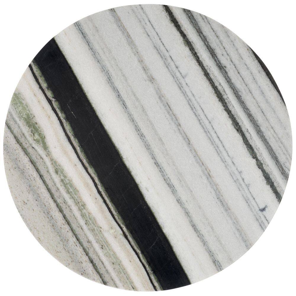Valentia 20.5 in. White/Black Round Marble End Table - thumbnail 5