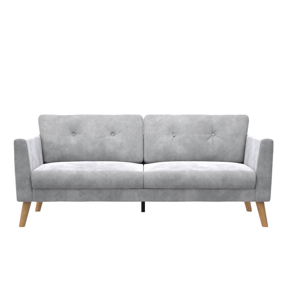 Elegant Gray Velvet Tufted Sofa with Sleek Wood Legs